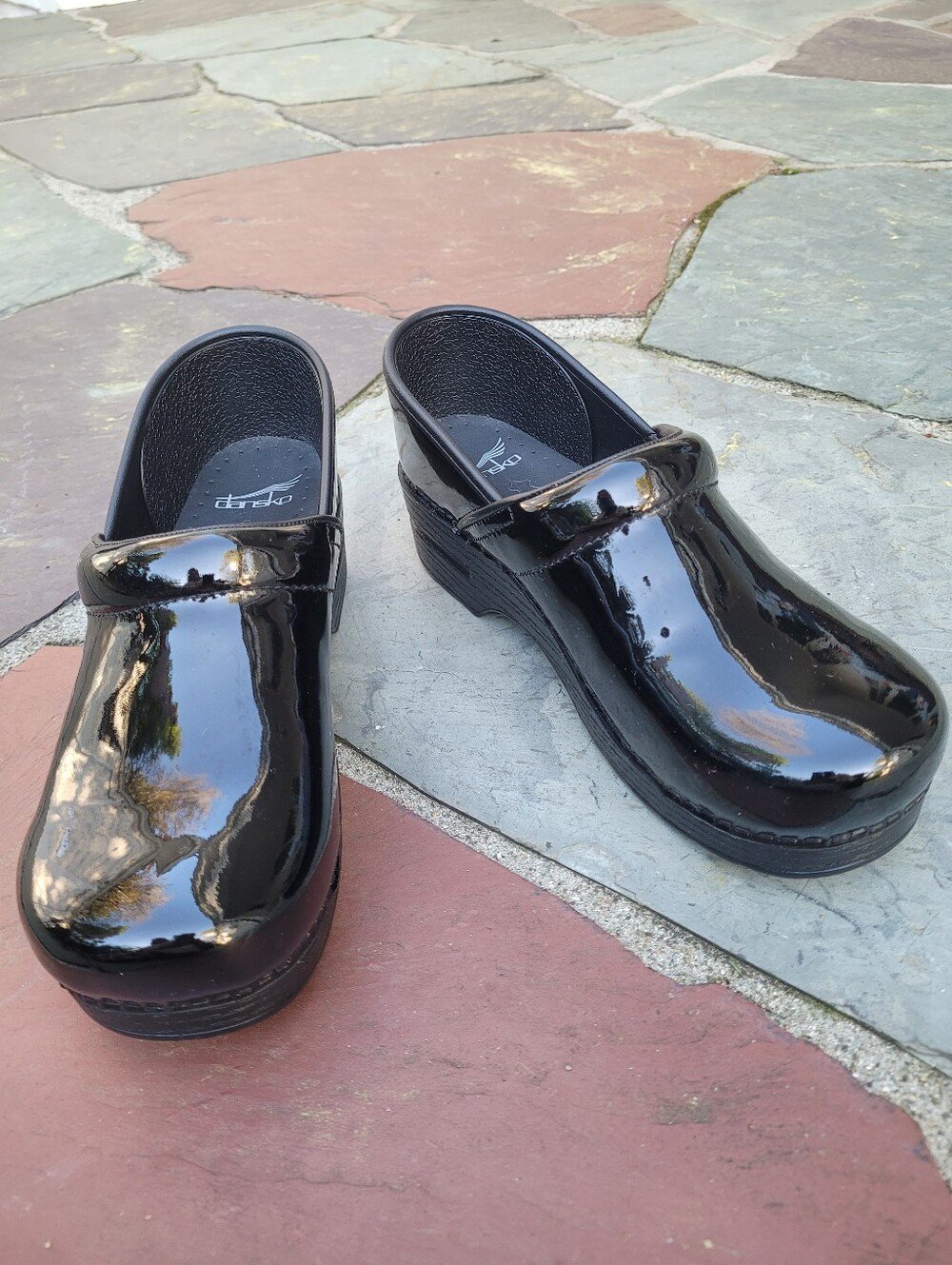 Dansko Black Patent Leather Clogs